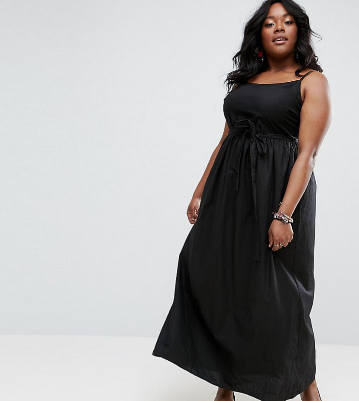 Asos Curve Cotton Open Back Maxi Dress - Black