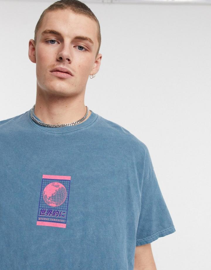 Topman Global Take Over T-shirt In Blue-green