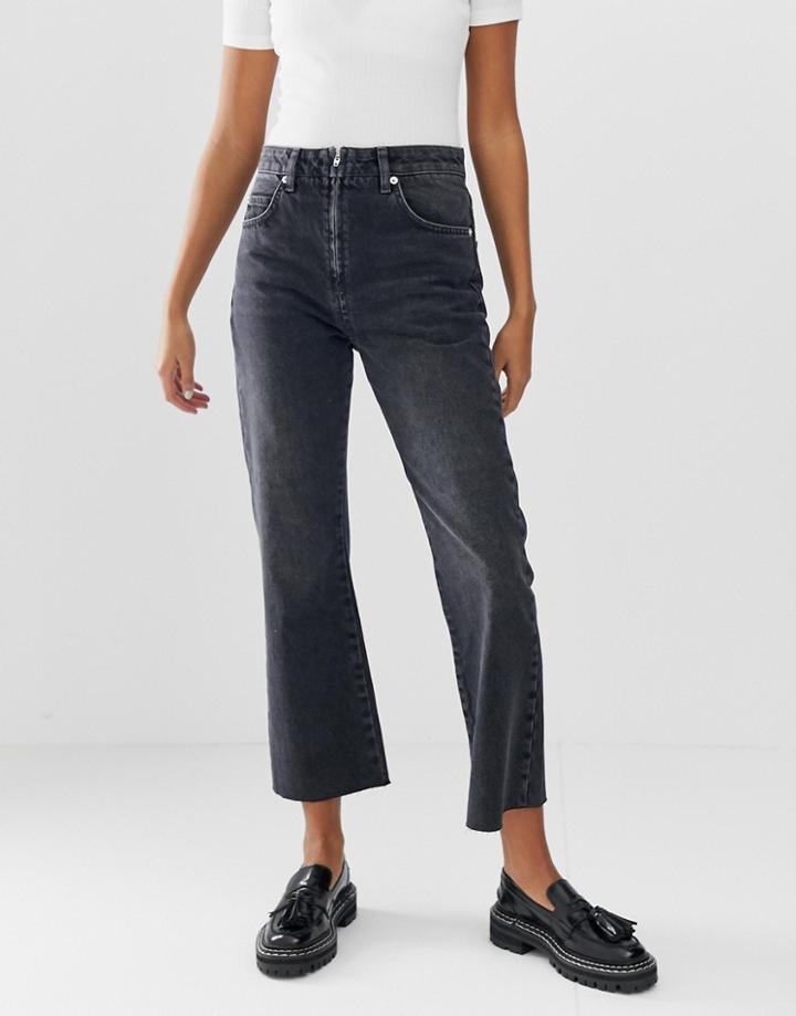 Asos Design Egerton Rigid Cropped Flare Jeans In Washed Black With Zip Fly Detail - Black