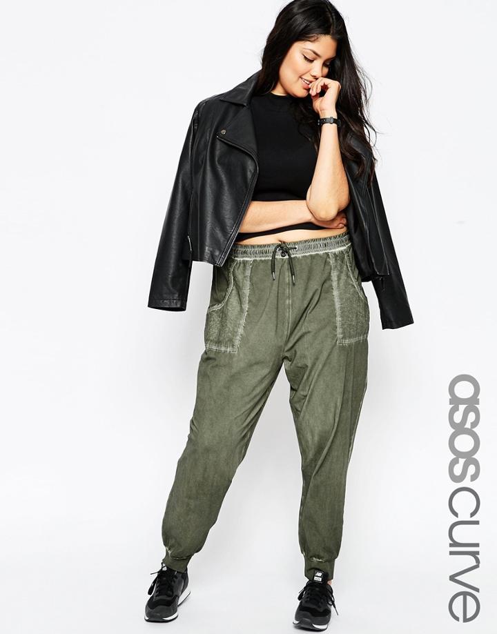 Asos Curve Joggers With Woven Pocket Detail - Khaki