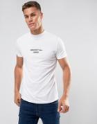 Asos T-shirt With Funnel Neck & Text Embroidery - White