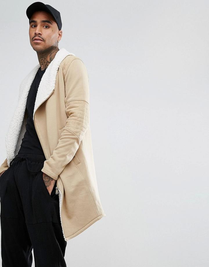 Black Kaviar Biker Coat In Camel With Fleece Lining - Brown