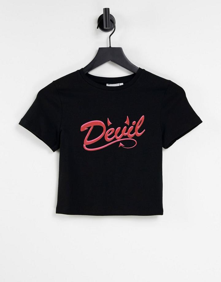 Asos Design Halloween Fitted T-shirt With Devil Print In Black