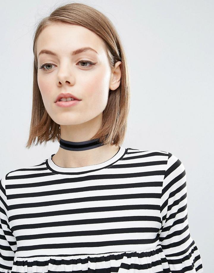 Asos Velvet Stripe Choker Necklace - Black