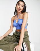 Monki Cut Out Bandeau Halter Top In Bright Blue