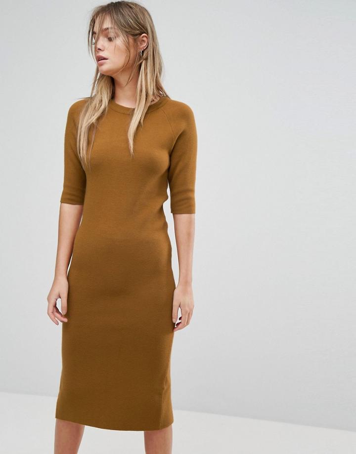 Selected Knitted Sweater Dress - Brown