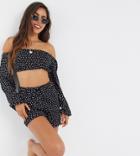 Esmee Exclusive Cropped Bardot Beach Top In Polka Dot-multi