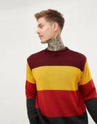 Boohooman Color Block Sweater Burgundy - Red