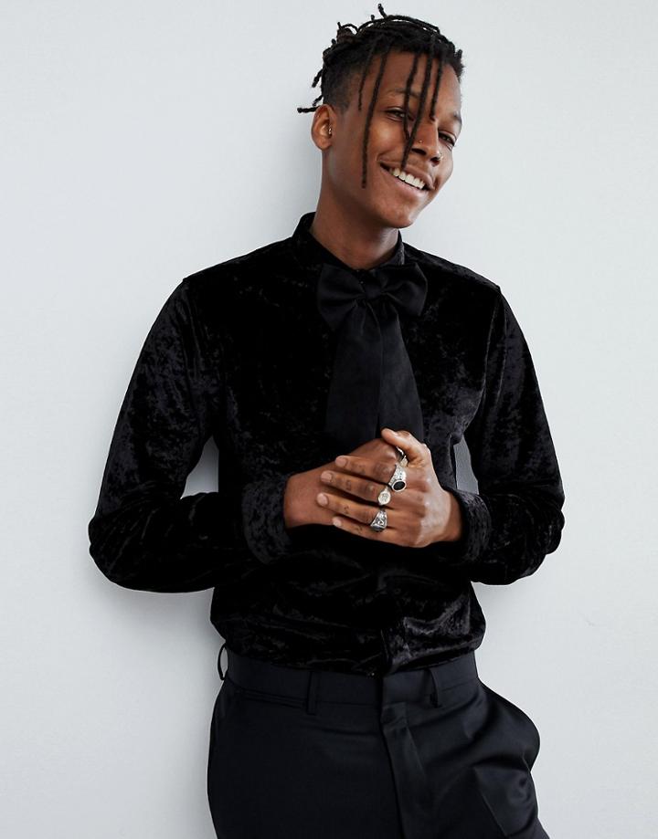Noose & Monkey Skinny Velvet Shirt - Black