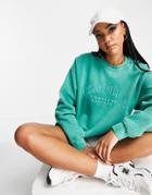 Topshop Homerun Vintage Wash Sweat In Green