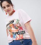 Asos Design Curve T-shirt With Angel Iconography Print - Pink