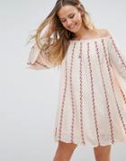 Lunik Off Shoulder Stripe Dress - Cream
