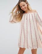 Lunik Off Shoulder Stripe Dress - Cream