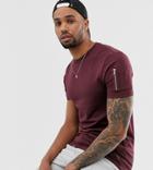 Asos Design Tall Skinny Longline T-shirt With Stretch And Curved Hem And Ma1 Pocket In Burgundy - Red