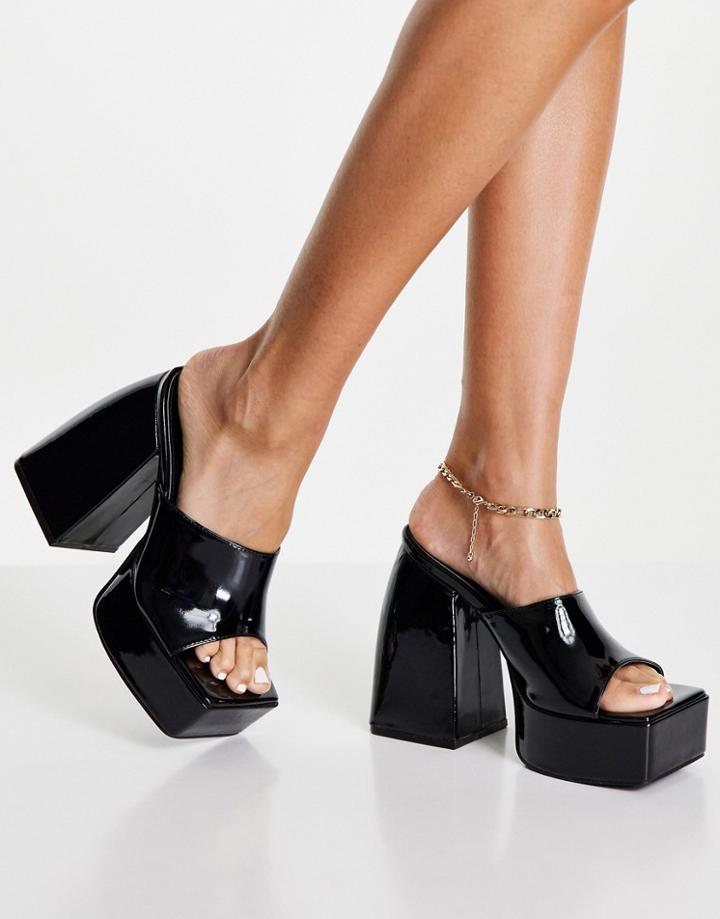 Public Desire Tempting Platform Heel Mules In Black Patent
