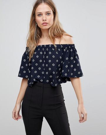 The Fifth Seeker Printed Off Shoulder Top - Navy