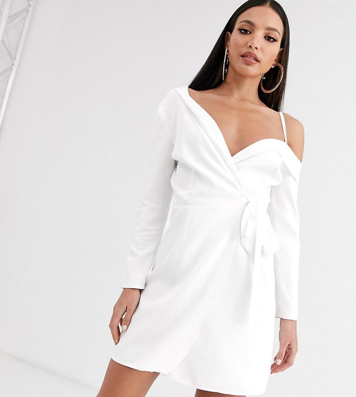 Outrageous Fortune Tall One Shoulder Tie Front Blazer Dress In Cream