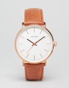 Asos Watch With Leather Strap In Gold - Brown