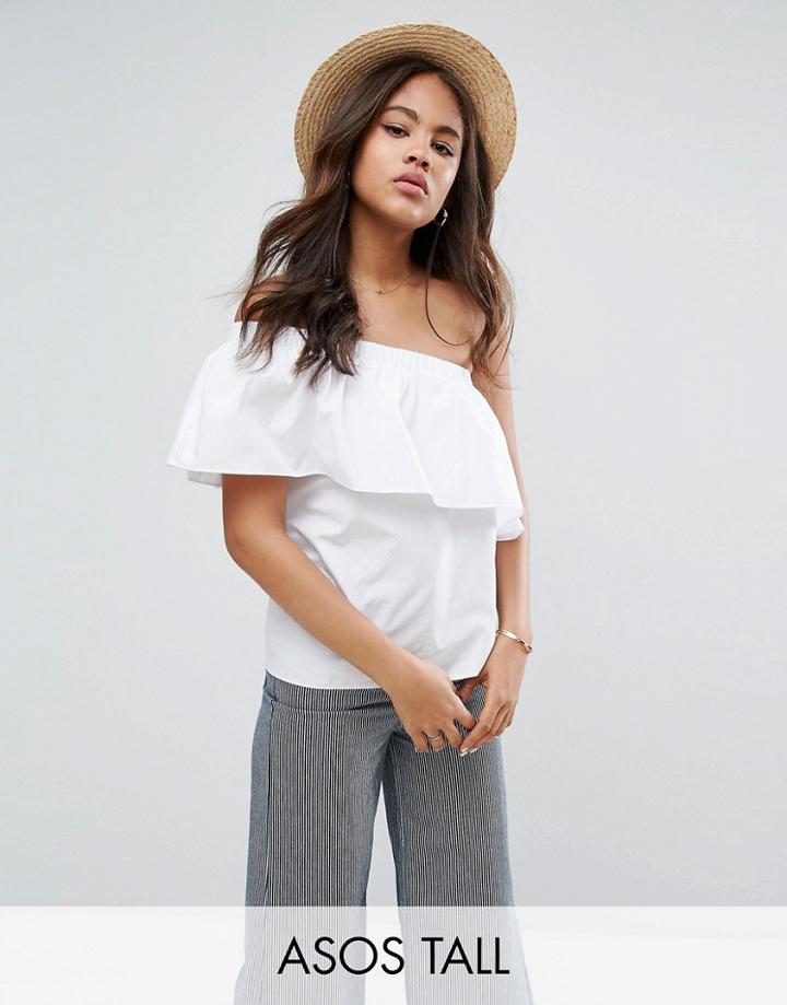 Asos Tall One Shoulder Top In Cotton - White