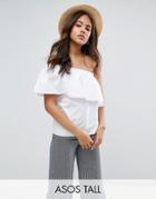 Asos Tall One Shoulder Top In Cotton - White