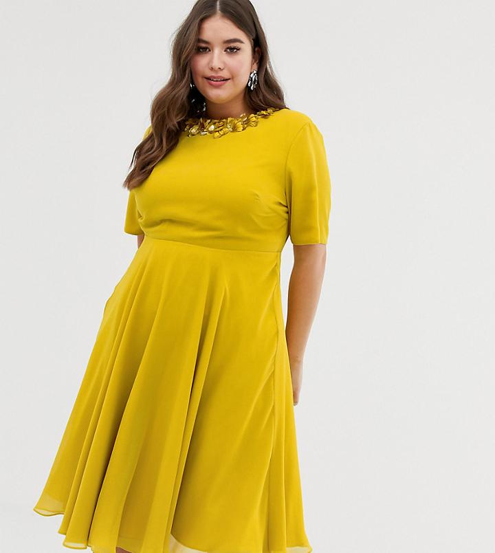 Asos Design Curve Crop Top Embellished Neckline Mini Dress-multi