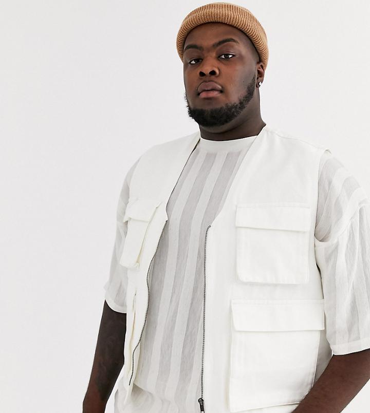 Asos Design Plus Utility Vest In Ecru-cream
