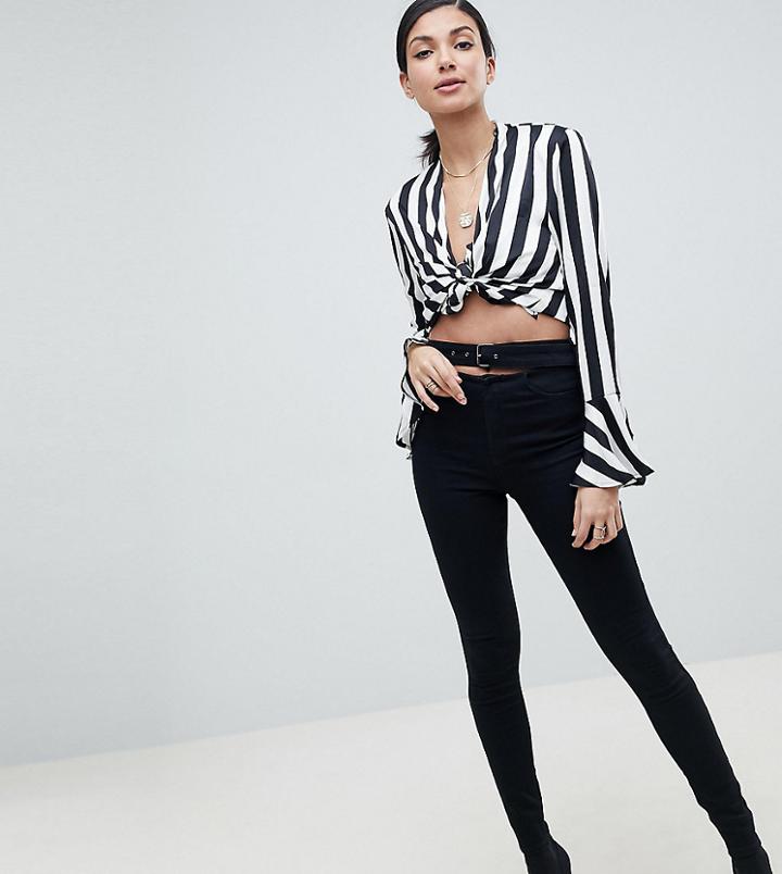 Asos Design Tall Ridley High Waist Skinny Jeans With Bracelet Waist In Clean Black