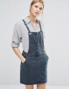 Vila Eyelet Denim Pinafore Dress - Blue
