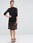 Amy Lynn Long Sleeve Lace Midi Dress - Black