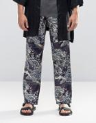 Asos Slim Silky Pants With Bird Print - Purple
