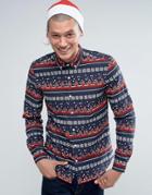 Asos Holidays Tree Print Shirt In Navy - Navy