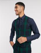 Asos Design Super Skinny Suit Suit Vest In Blackwatch Plaid-green