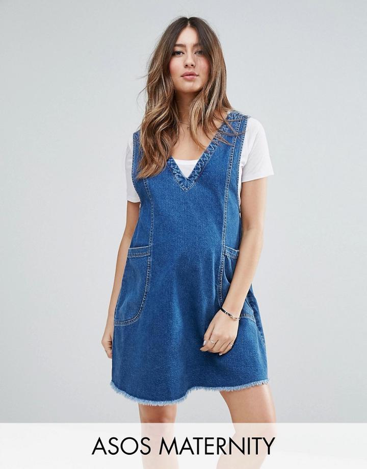 Asos Maternity Denim Chuck On Mini Dress In Vintage Blue Wash - Blue