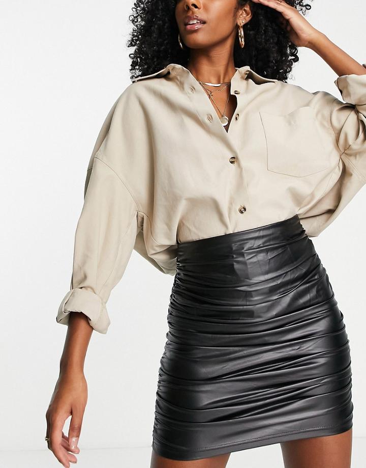 Parisian Faux Leather Ruched Skirt In Black