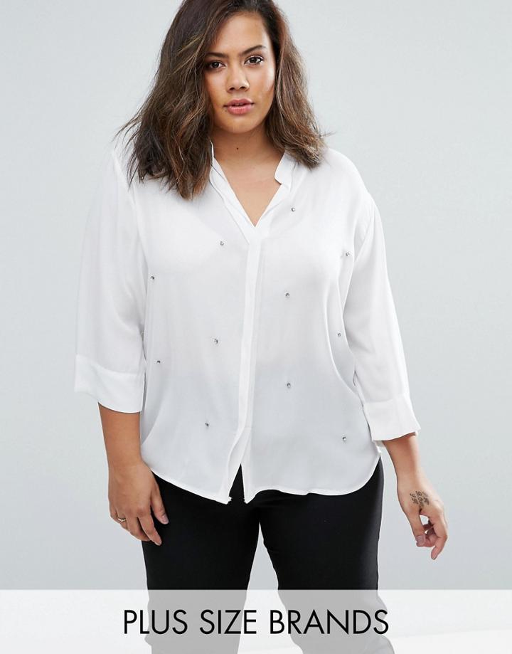 Elvi Plus Embellished Blouse - White