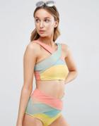 Asos Bright Mesh Wrap Panel Crop Bikini Top - Multi
