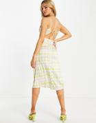 Asos Design Cami Ruched Strappy Back Satin Midi Dress In Check Print-multi