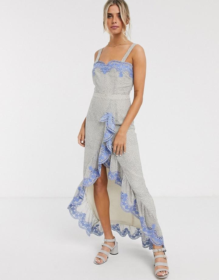 We Are Kindred Argentina Embroidered Ruffle Maxi Dress-blues