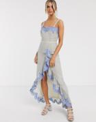 We Are Kindred Argentina Embroidered Ruffle Maxi Dress-blues
