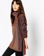 Asos Knit Tunic With High Neck In Metallic - Bronze