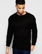Pull & Bear Sweater With Patchwork Knit In Black - Black