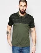Asos Jersey Polo With Marble Print In Khaki - Khaki