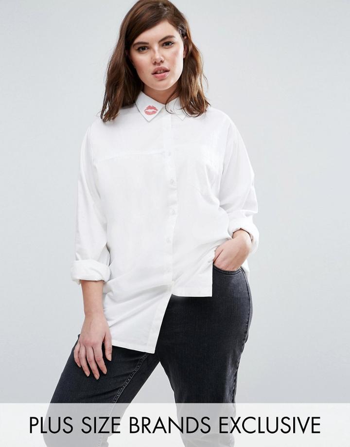 Daisy Street Plus Woven Shirt With Kiss Detail - White