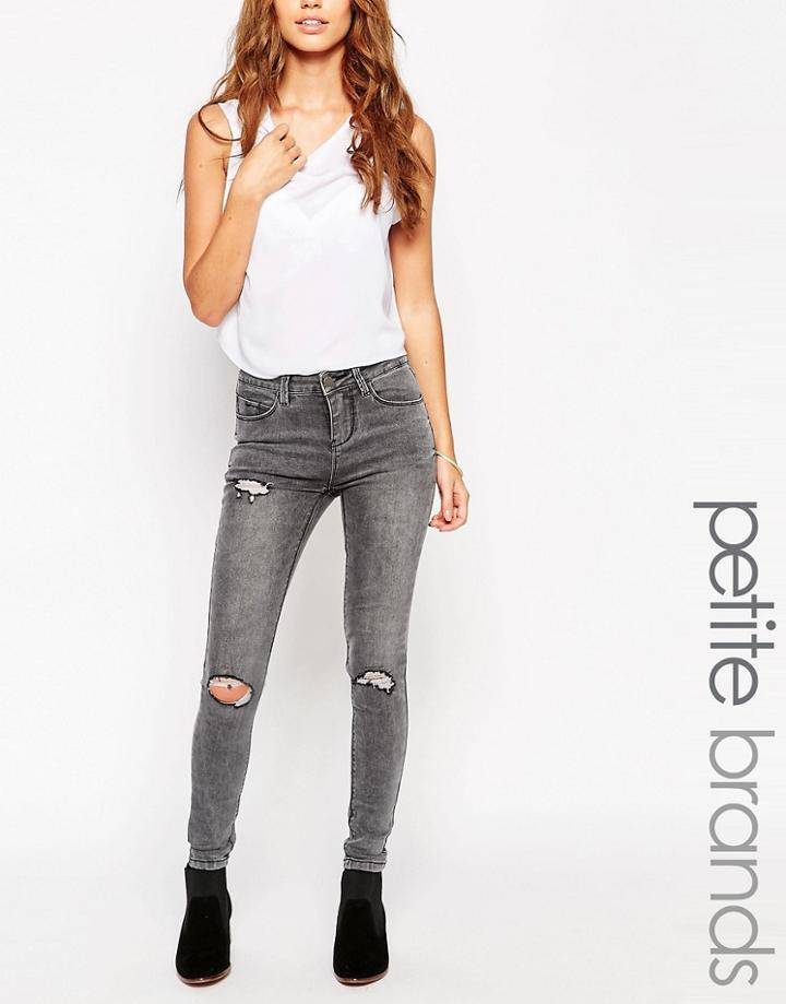 New Look Petite Gray Wash Ripped Skinny Jean - Gray