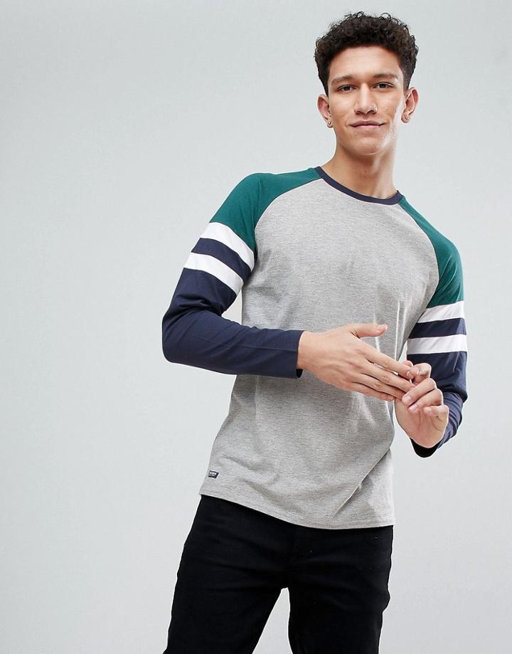 Threadbare Contrast Stripe Raglan Long Sleeve Top - Blue