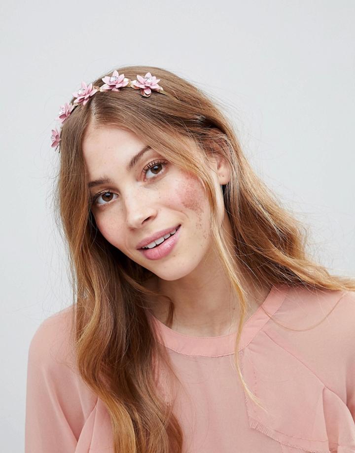 Asos Design Colored Metal Floral Headband - Gold