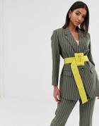 Asos Design Premium Pinstripe Dad Suit Blazer With Big Padded Buckle - Multi