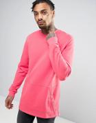 Asos Longline Sweatshirt With Kangaroo Pocket In Pink - Pink
