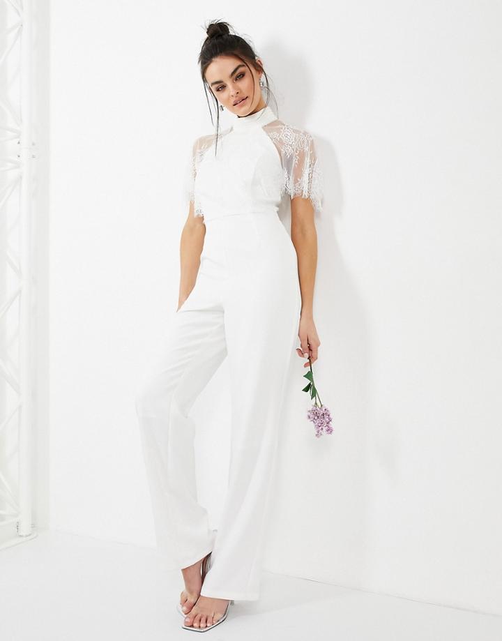 Y.a.s Wedding Jumpsuit With Halterneck And Lace Detail In White