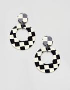 Asos Design Checkerboard Open Circle Drop Earrings - Multi